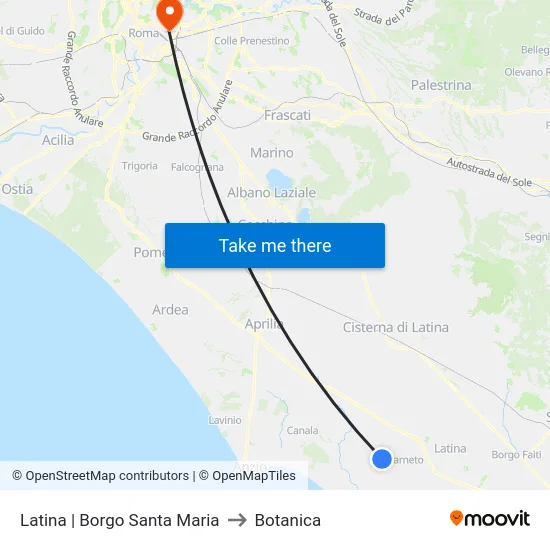 Latina | Borgo Santa Maria to Botanica map