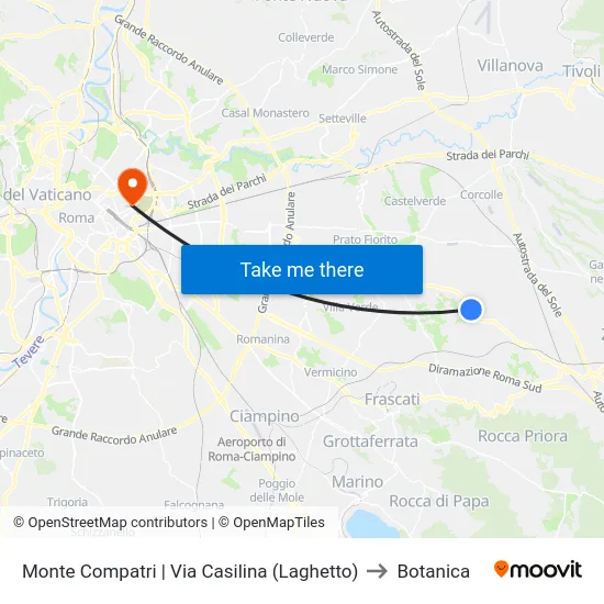 Monte Compatri | Via Casilina (Laghetto) to Botanica map