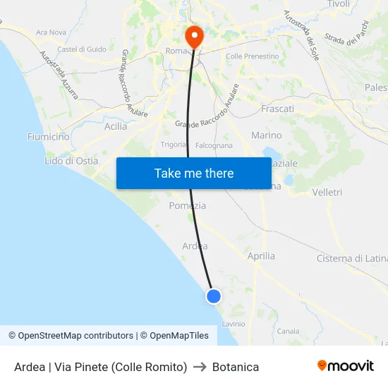 Ardea | Via Pinete (Colle Romito) to Botanica map