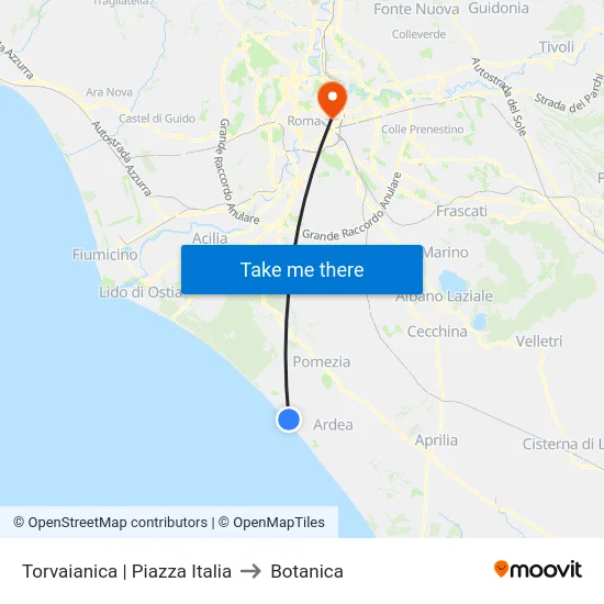 Torvaianica | Piazza Italia to Botanica map