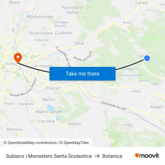 Subiaco | Monastero Santa Scolastica to Botanica map