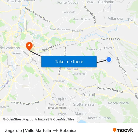 Zagarolo | Valle Martella to Botanica map