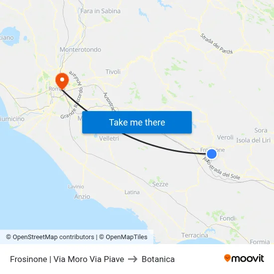 Frosinone | Via Moro Via Piave to Botanica map