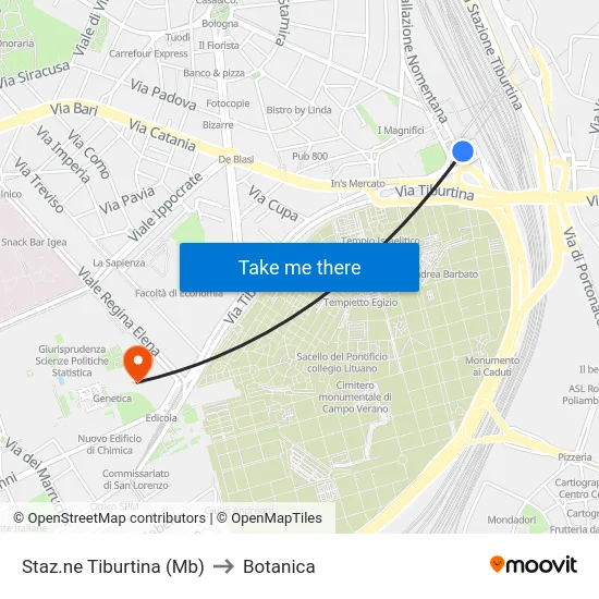 Staz.ne Tiburtina (Mb) to Botanica map