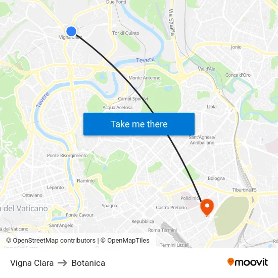 Vigna Clara to Botanica map