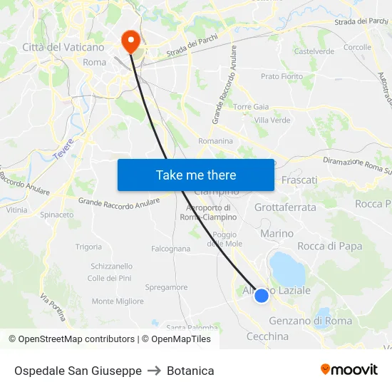 Ospedale San Giuseppe to Botanica map