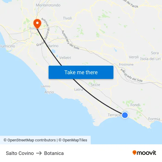 Salto Covino to Botanica map