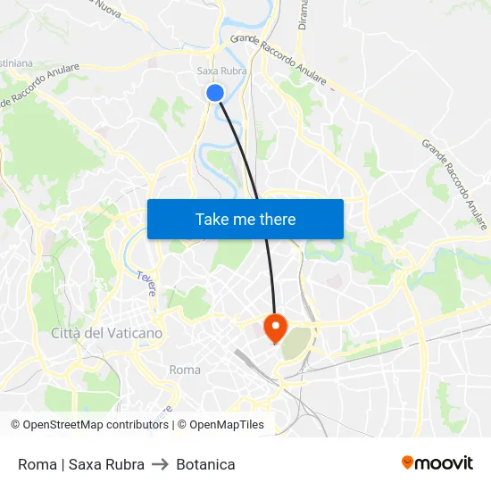 Roma | Saxa Rubra to Botanica map
