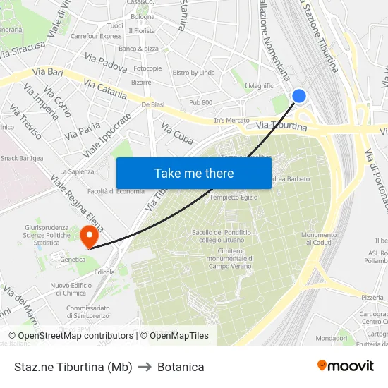 Staz.ne Tiburtina (Mb) to Botanica map