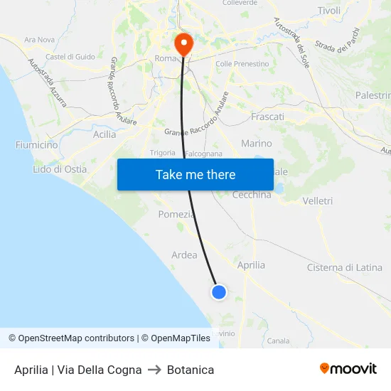 Aprilia | Via Della Cogna to Botanica map