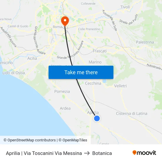 Aprilia | Via Toscanini Via Messina to Botanica map