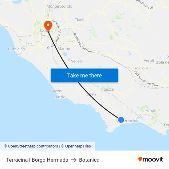 Terracina | Borgo Hermada to Botanica map
