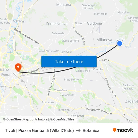 Tivoli | Piazza Garibaldi (Villa D'Este) to Botanica map