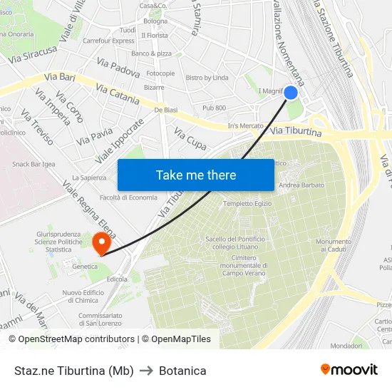 Staz.ne Tiburtina (Mb) to Botanica map