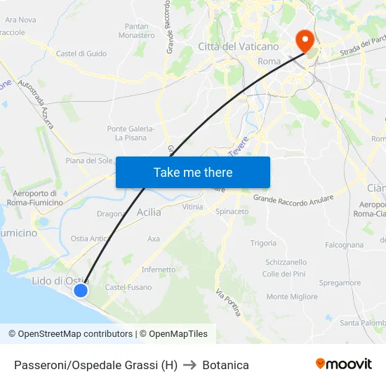 Passeroni/Ospedale Grassi (H) to Botanica map