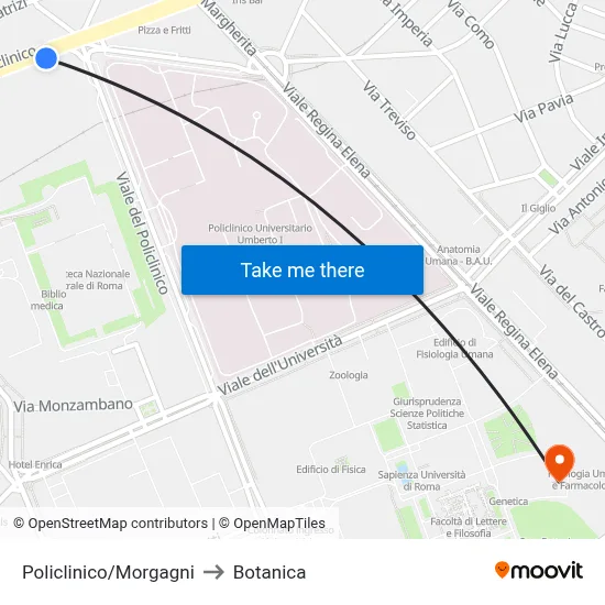 Policlinico/Morgagni to Botanica map