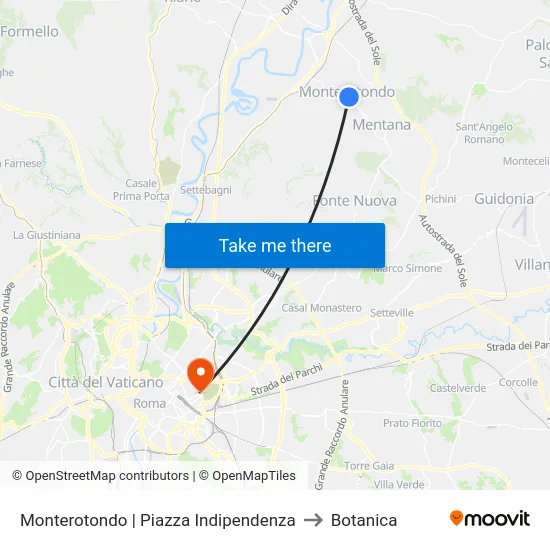 Monterotondo | Piazza Indipendenza to Botanica map