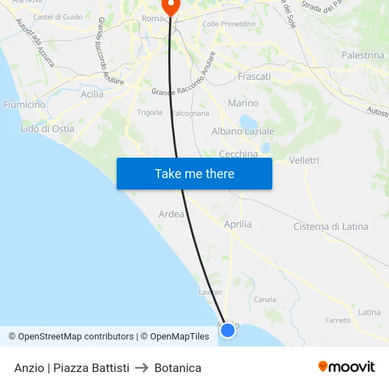 Anzio | Piazza Battisti to Botanica map