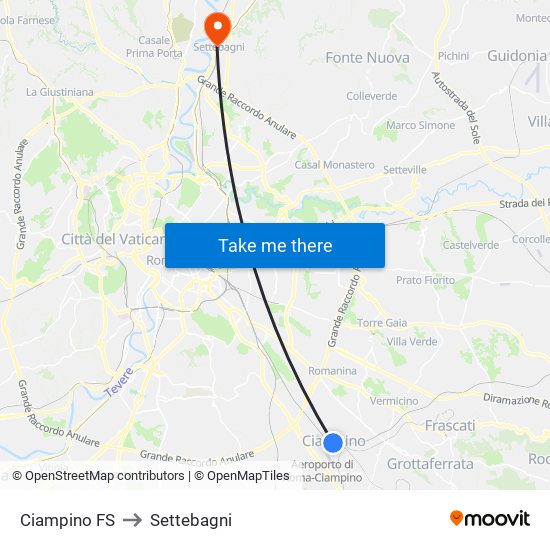 Ciampino FS to Settebagni map