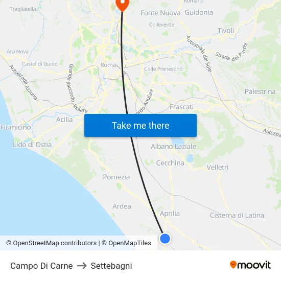 Campo Di Carne to Settebagni map