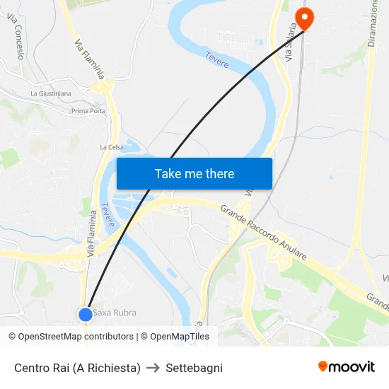 RAI Center (On Request) to Settebagni map