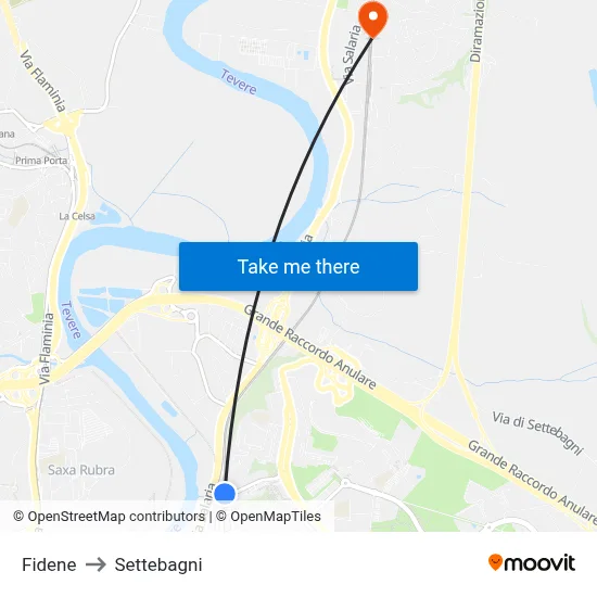 Fidene to Settebagni map