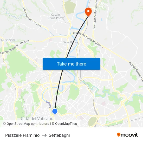 Flaminio Square to Settebagni map