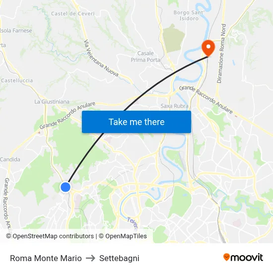 Rome Monte Mario to Settebagni map