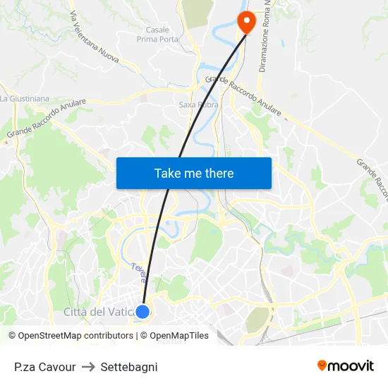 Cavour Square to Settebagni map