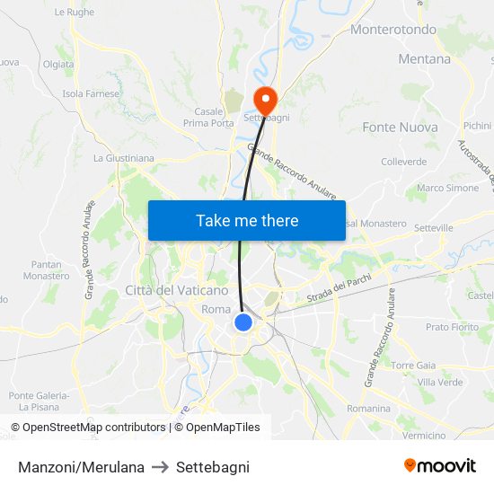 Manzoni/Merulana to Settebagni map