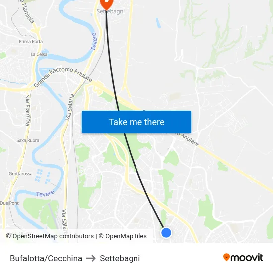 Bufalotta/Cecchina to Settebagni map