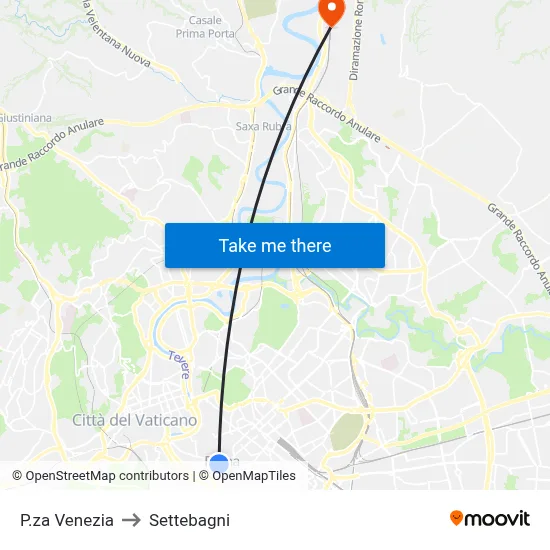 Piazza Venezia to Settebagni map