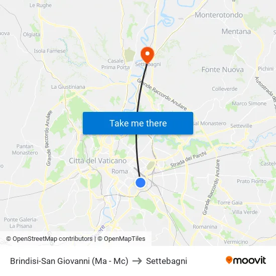 Brindisi-San Giovanni (Ma - Mc) to Settebagni map