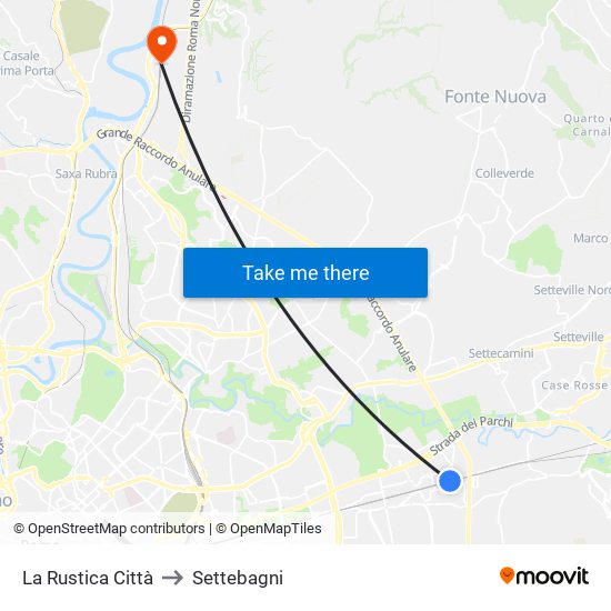 La Rustica Città to Settebagni map