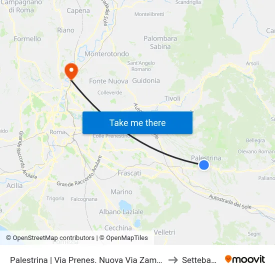Palestrina | New Prenestina Road Via Zampini to Settebagni map