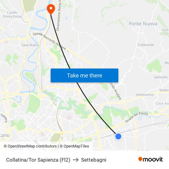 Collatina/Tor Sapienza (Fl2) to Settebagni map