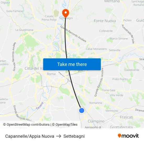 Capannelle/New Appia to Settebagni map