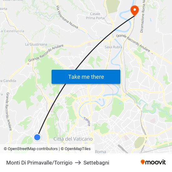 Monti Di Primavalle/Torrigio to Settebagni map