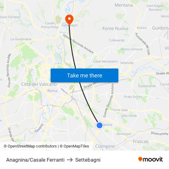 Anagnina/Casale Ferranti to Settebagni map