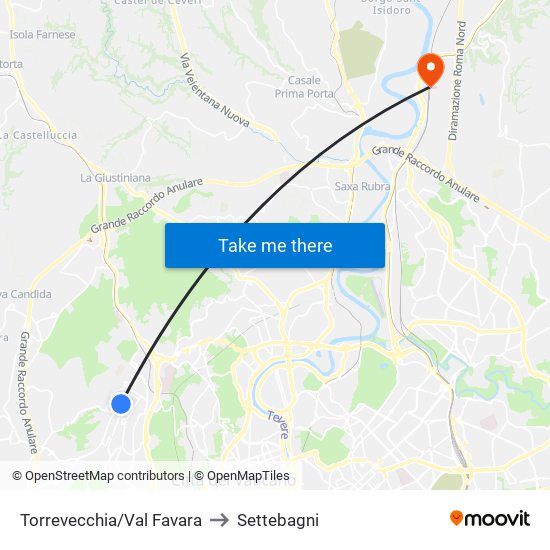 Torrevecchia/Val Favara to Settebagni map