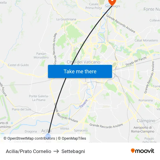 Acilia/Prato Cornelio to Settebagni map