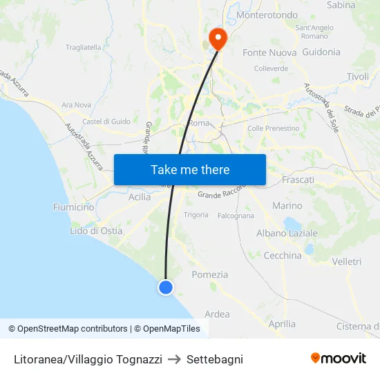 Litoranea/Villaggio Tognazzi to Settebagni map
