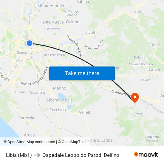 Libia (Mb1) to Ospedale Leopoldo Parodi Delfino map