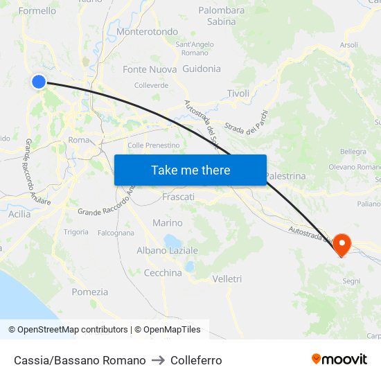 Cassia/Bassano Romano to Colleferro map