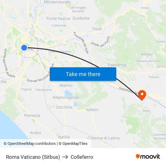 Roma Vaticano (Sitbus) to Colleferro map