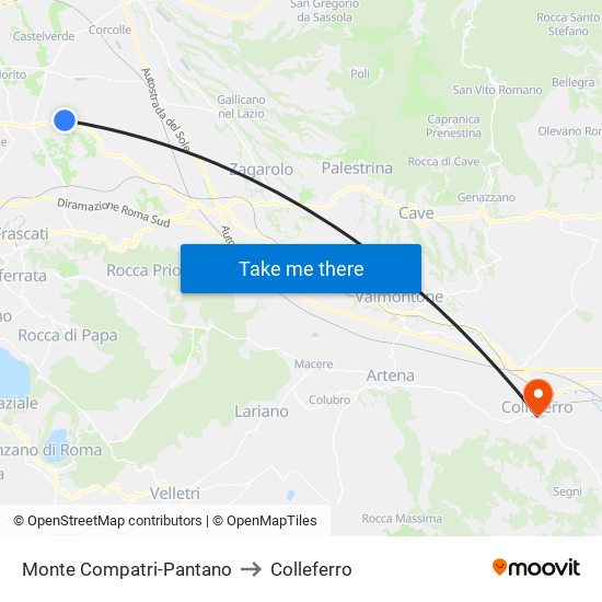 Monte Compatri-Pantano to Colleferro map