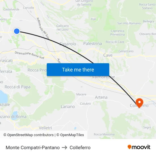 Monte Compatri-Pantano to Colleferro map