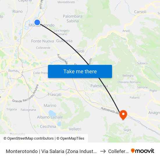 Monterotondo | Via Salaria (Zona Industriale) to Colleferro map