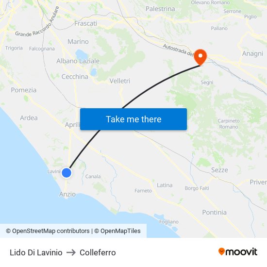Lido Di Lavinio to Colleferro map