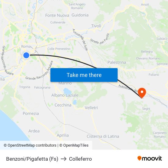 Benzoni/Pigafetta (Fs) to Colleferro map